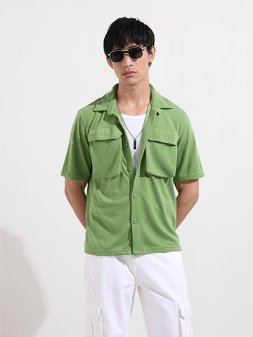 Men's Green Relaxed Fit Street Solid Shirt