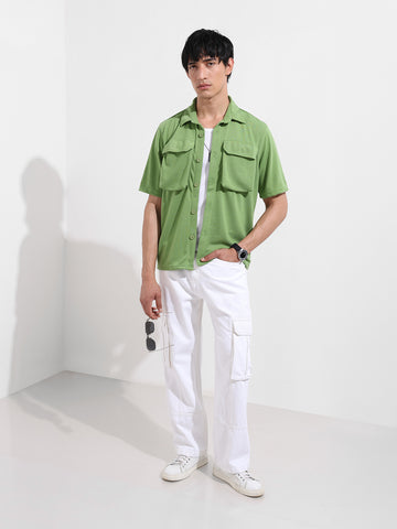 Men's Green Relaxed Fit Street Solid Shirt