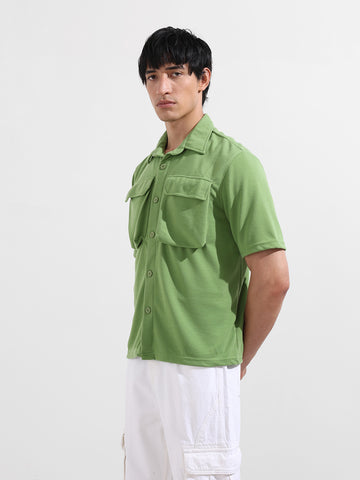 Men's Green Relaxed Fit Street Solid Shirt