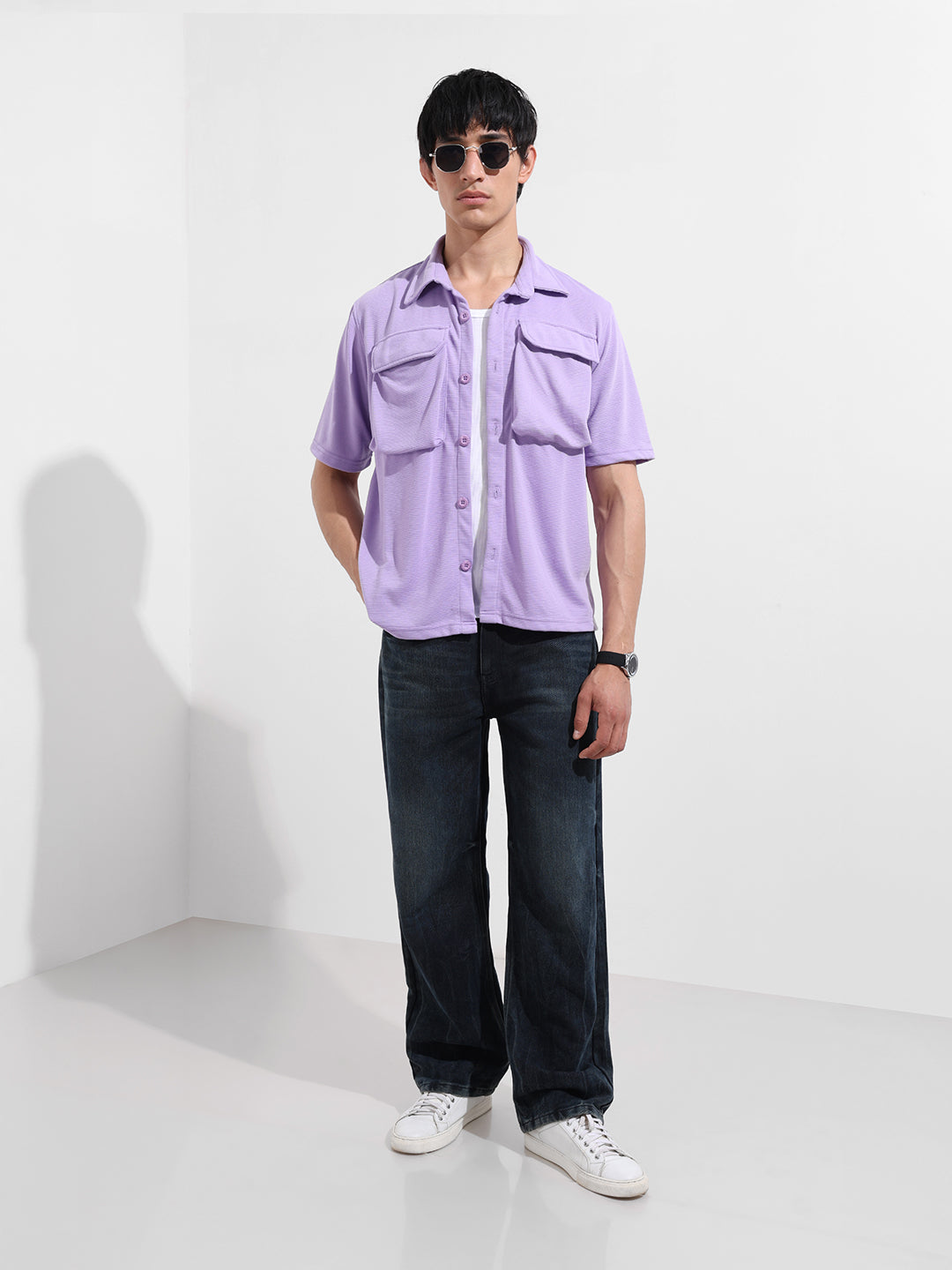 Men's Yellow Relaxed Fit Street Solid Shirt