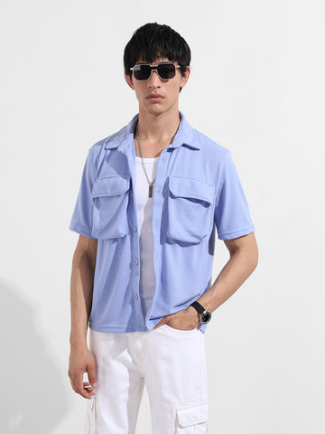 Men's Blue Relaxed Fit Street Solid Shirt