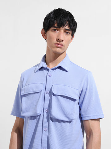 Men's Blue Relaxed Fit Street Solid Shirt