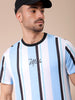 Men's Blue Slim Fit Striped Round Neck T-shirt