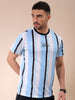 Men's Blue Slim Fit Striped Round Neck T-shirt