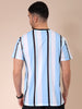Men's Blue Slim Fit Striped Round Neck T-shirt