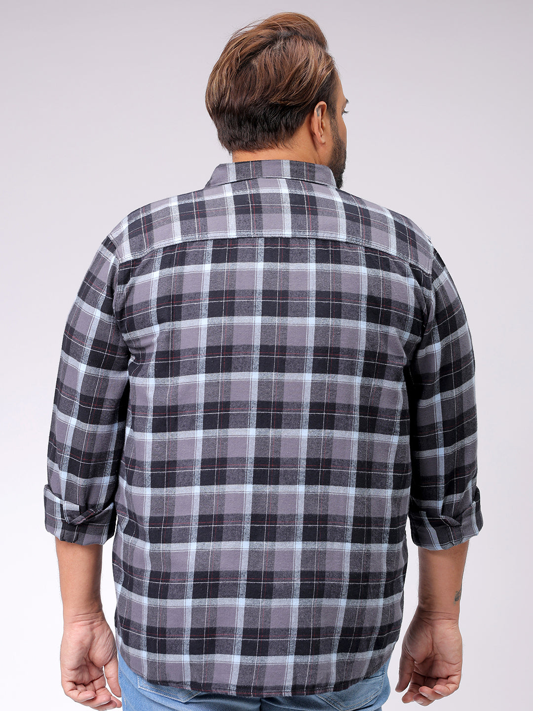 Men's Grey Regular Fit Checked Casual Shirt