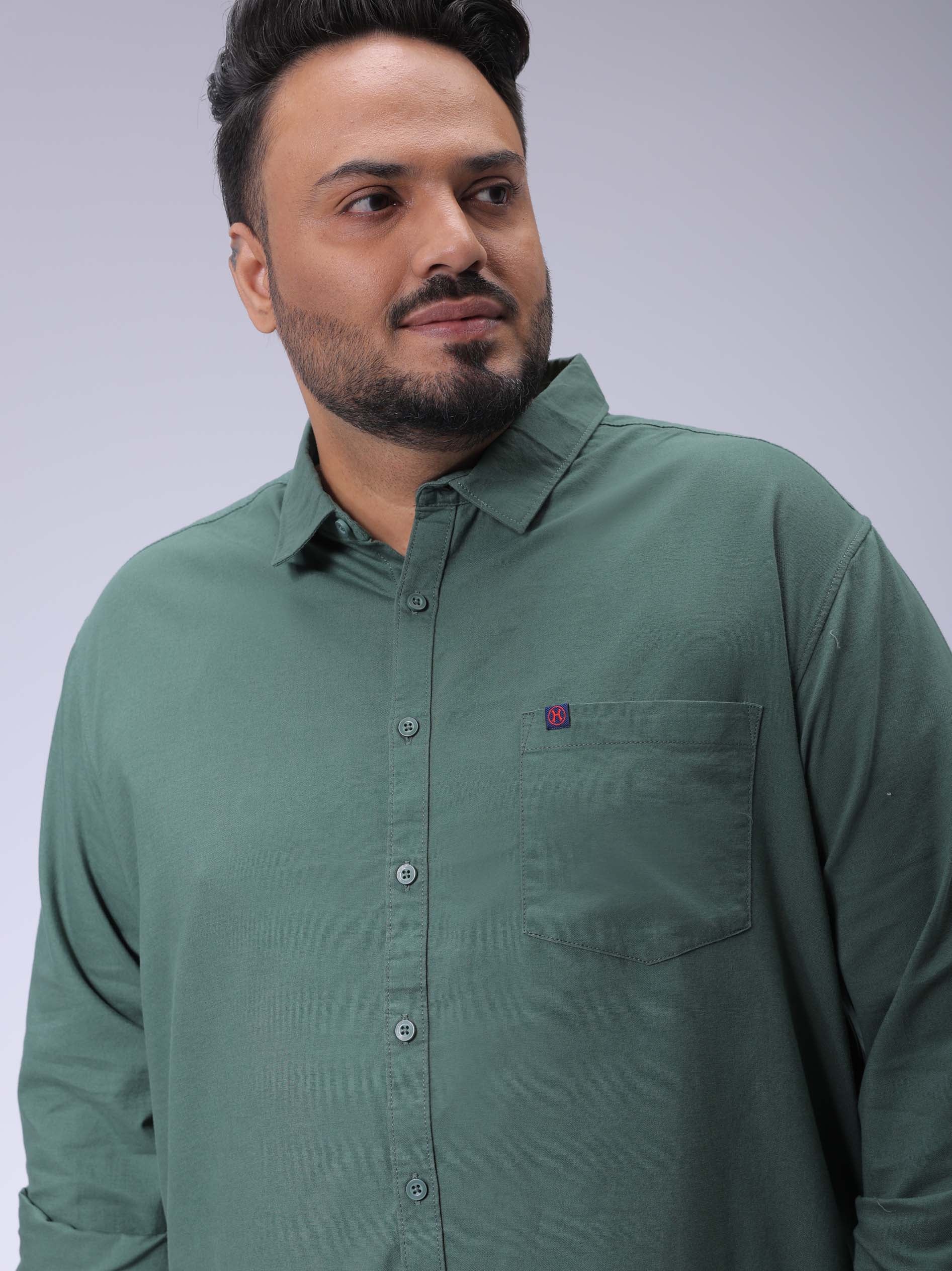 Men's Plus Size Green Regular Fit Solid Casual Shirt