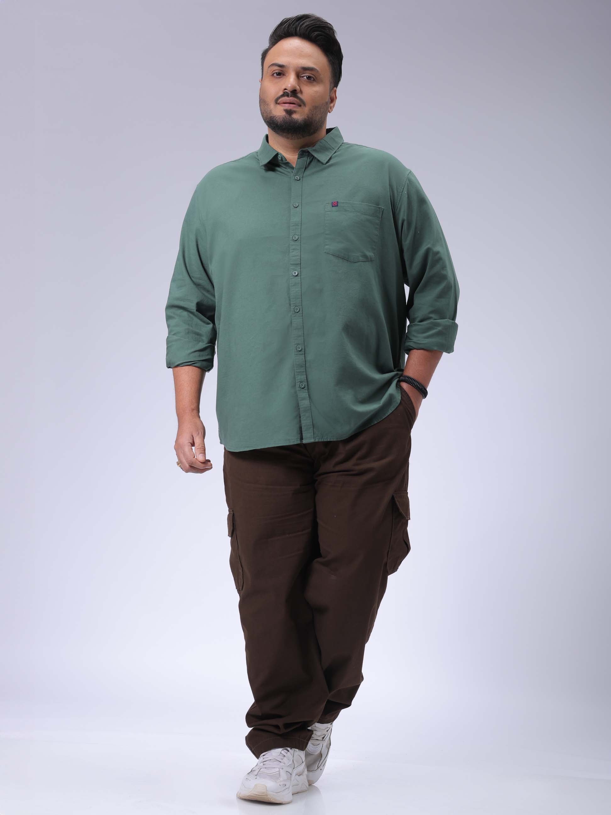 Men's Plus Size Green Regular Fit Solid Casual Shirt