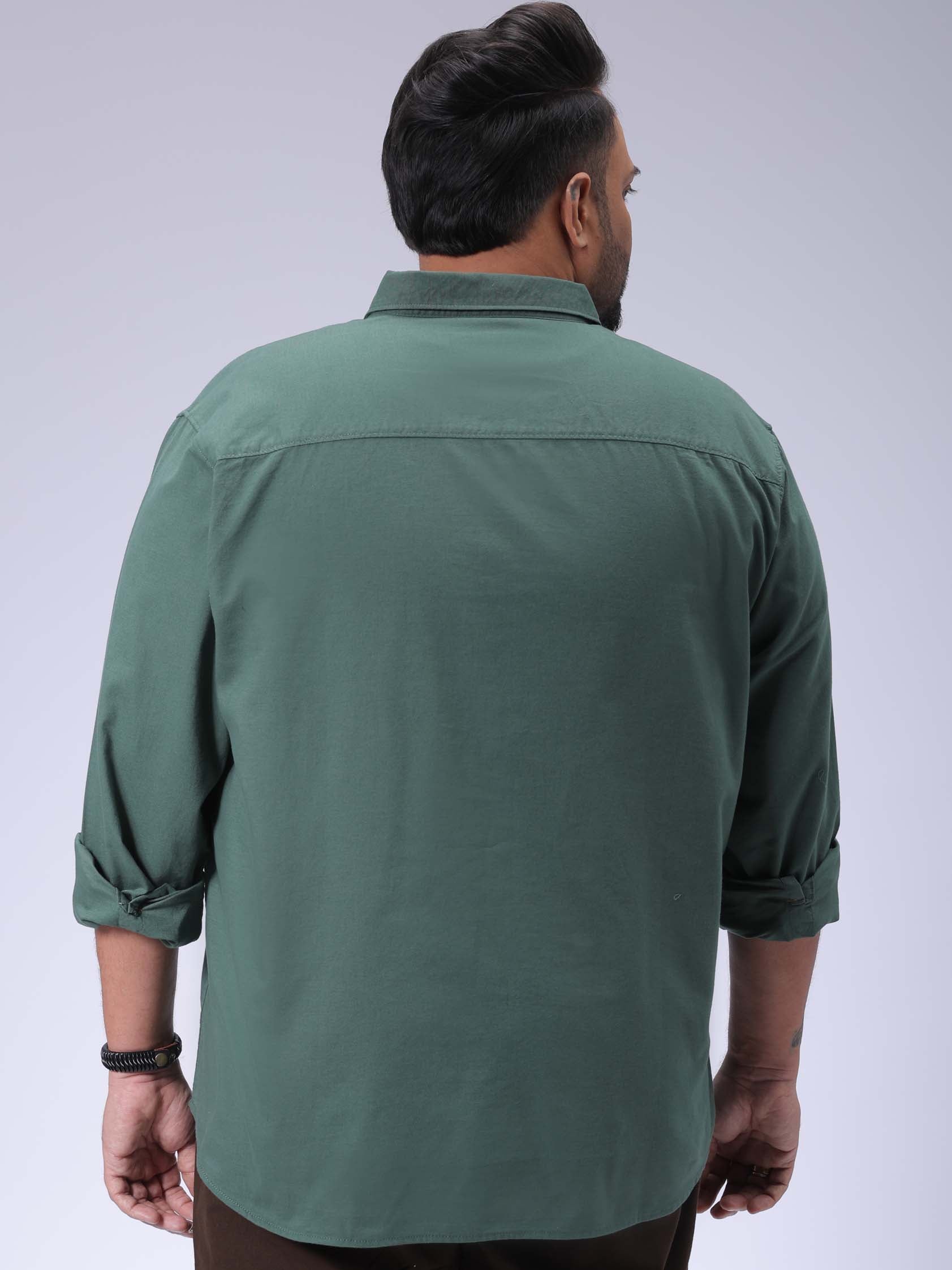 Men's Plus Size Green Regular Fit Solid Casual Shirt