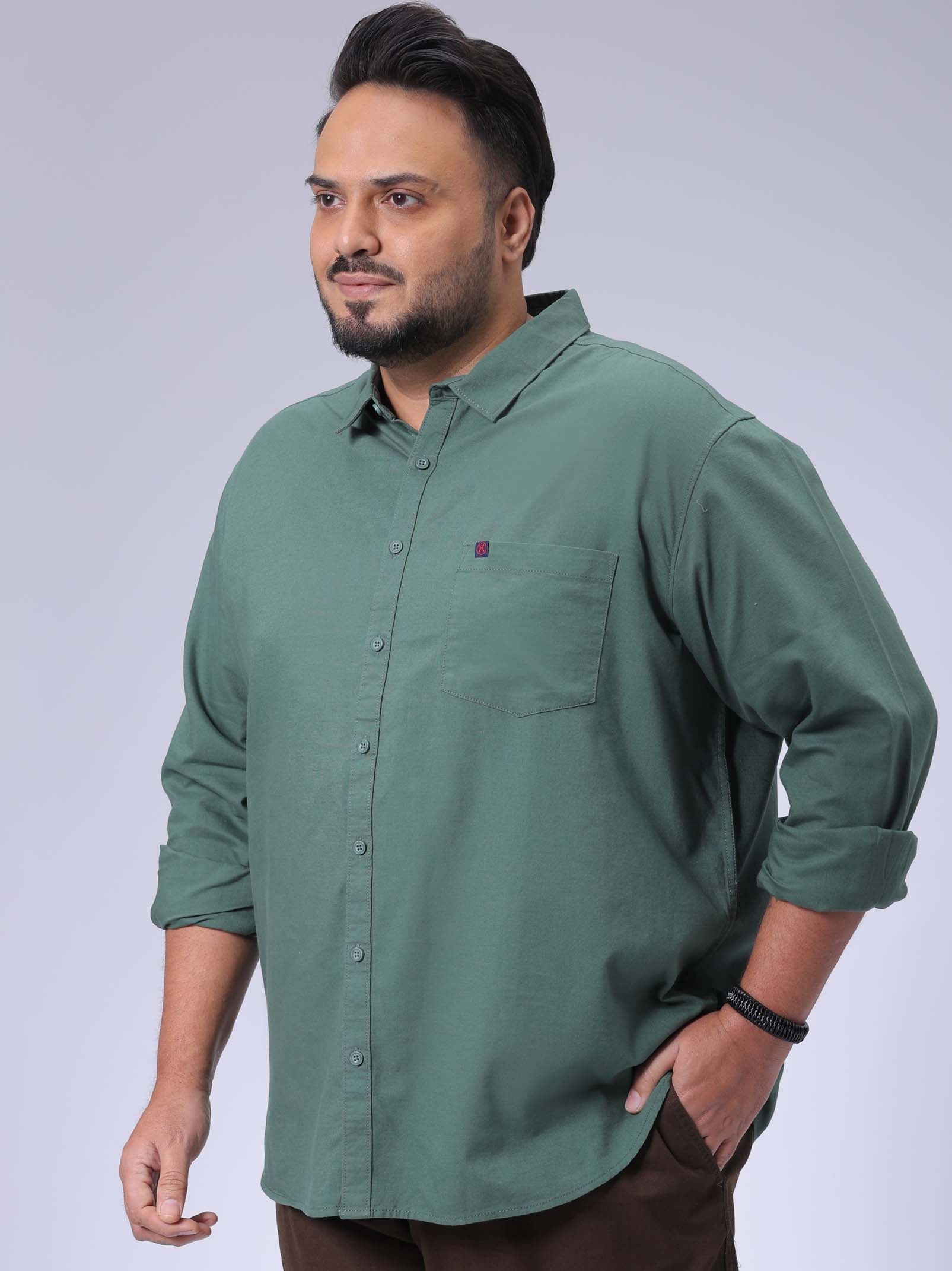 Men's Plus Size Green Regular Fit Solid Casual Shirt