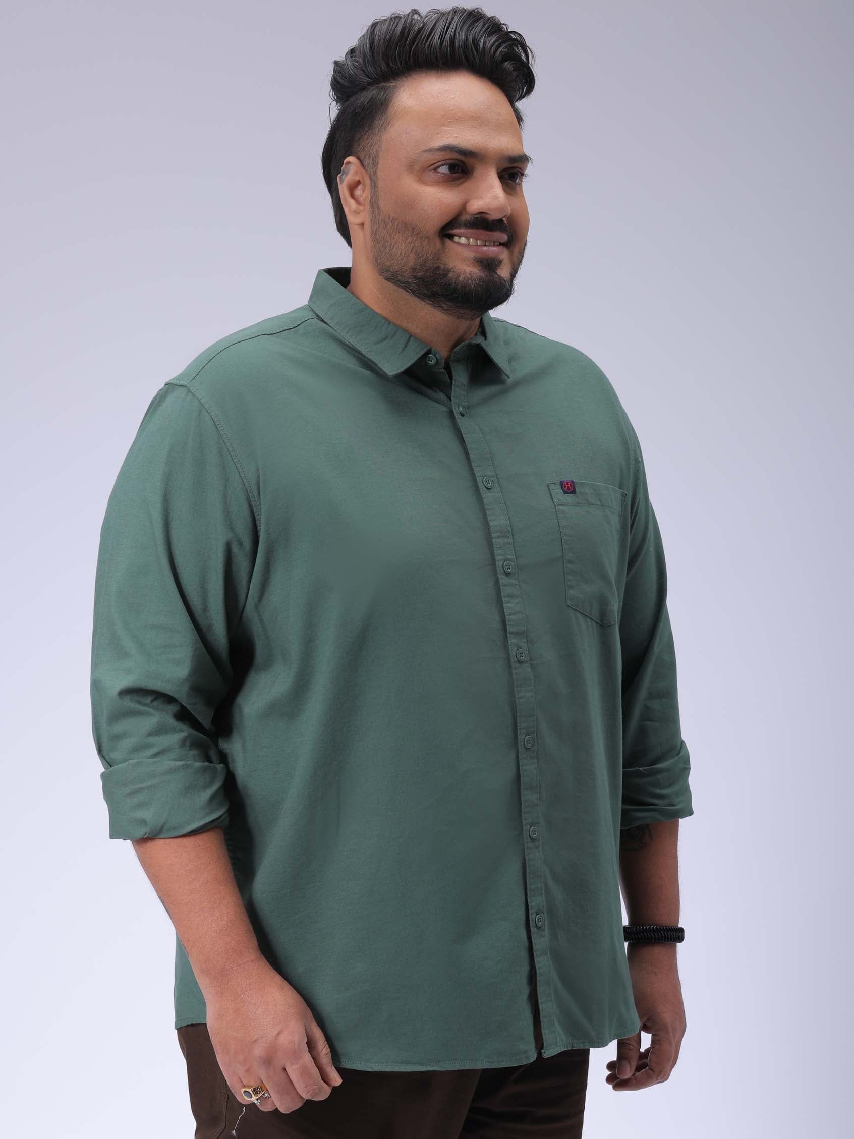 Men's Plus Size Green Regular Fit Solid Casual Shirt