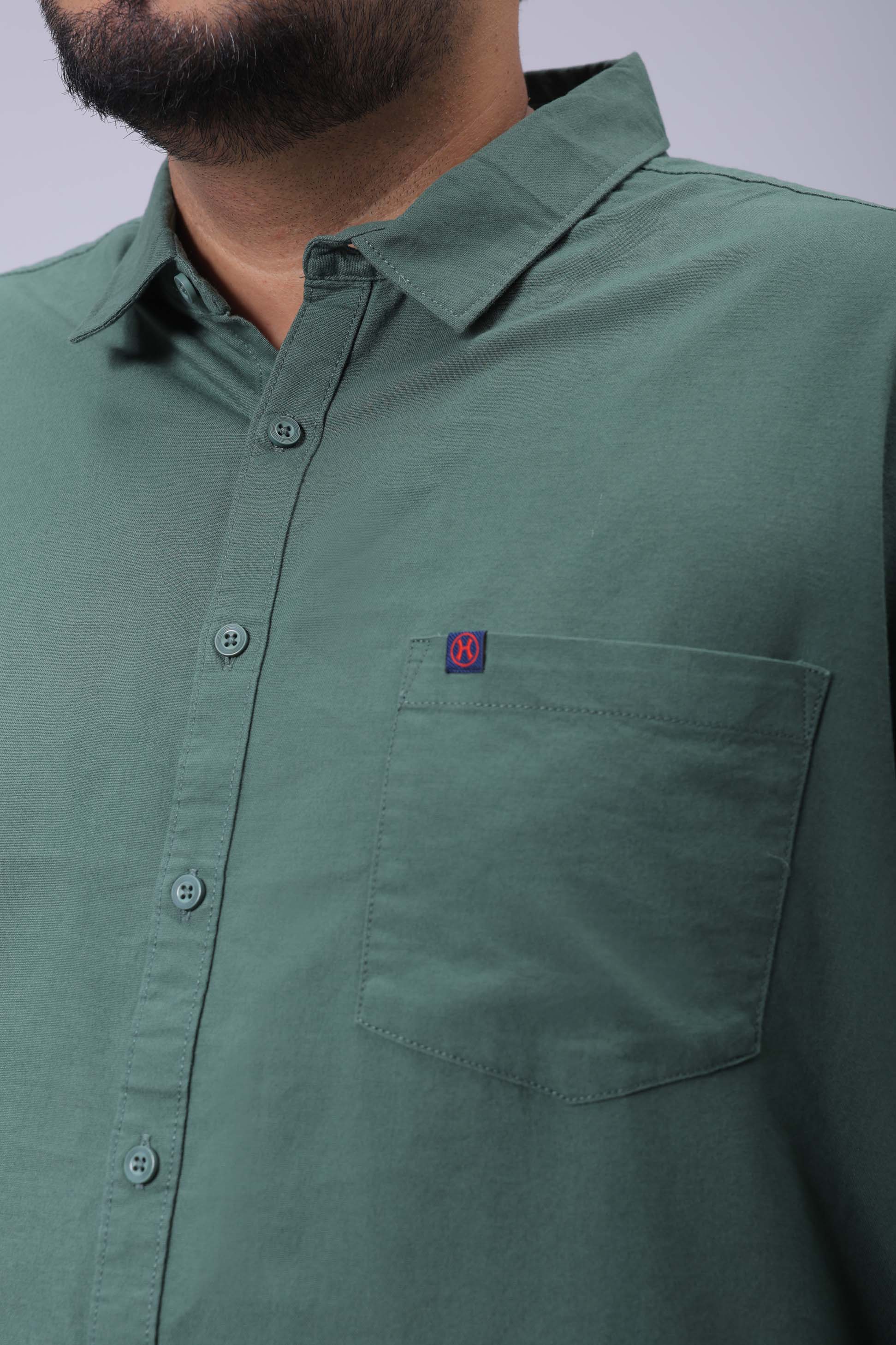 Men's Plus Size Green Regular Fit Solid Casual Shirt