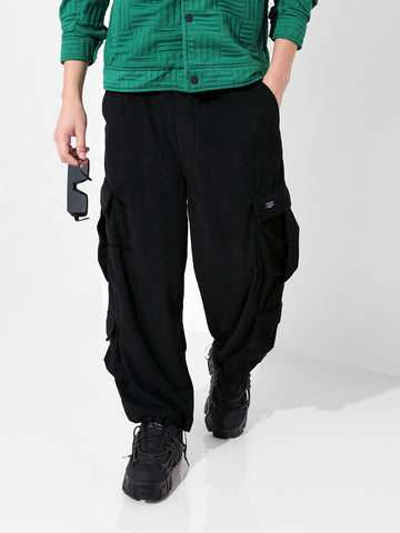 Men Wide Leg Fit Black Cargo