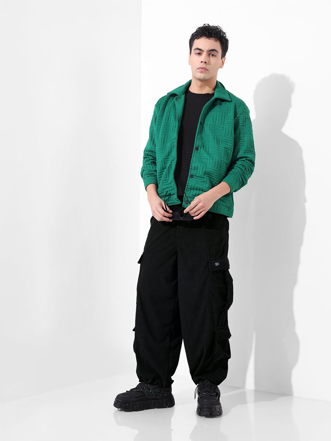 Men Wide Leg Fit Black Cargo