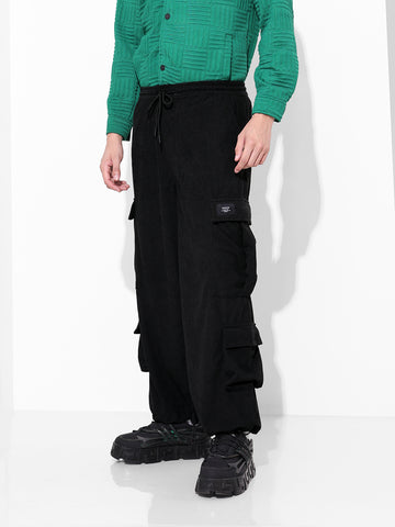 Men Wide Leg Fit Black Cargo