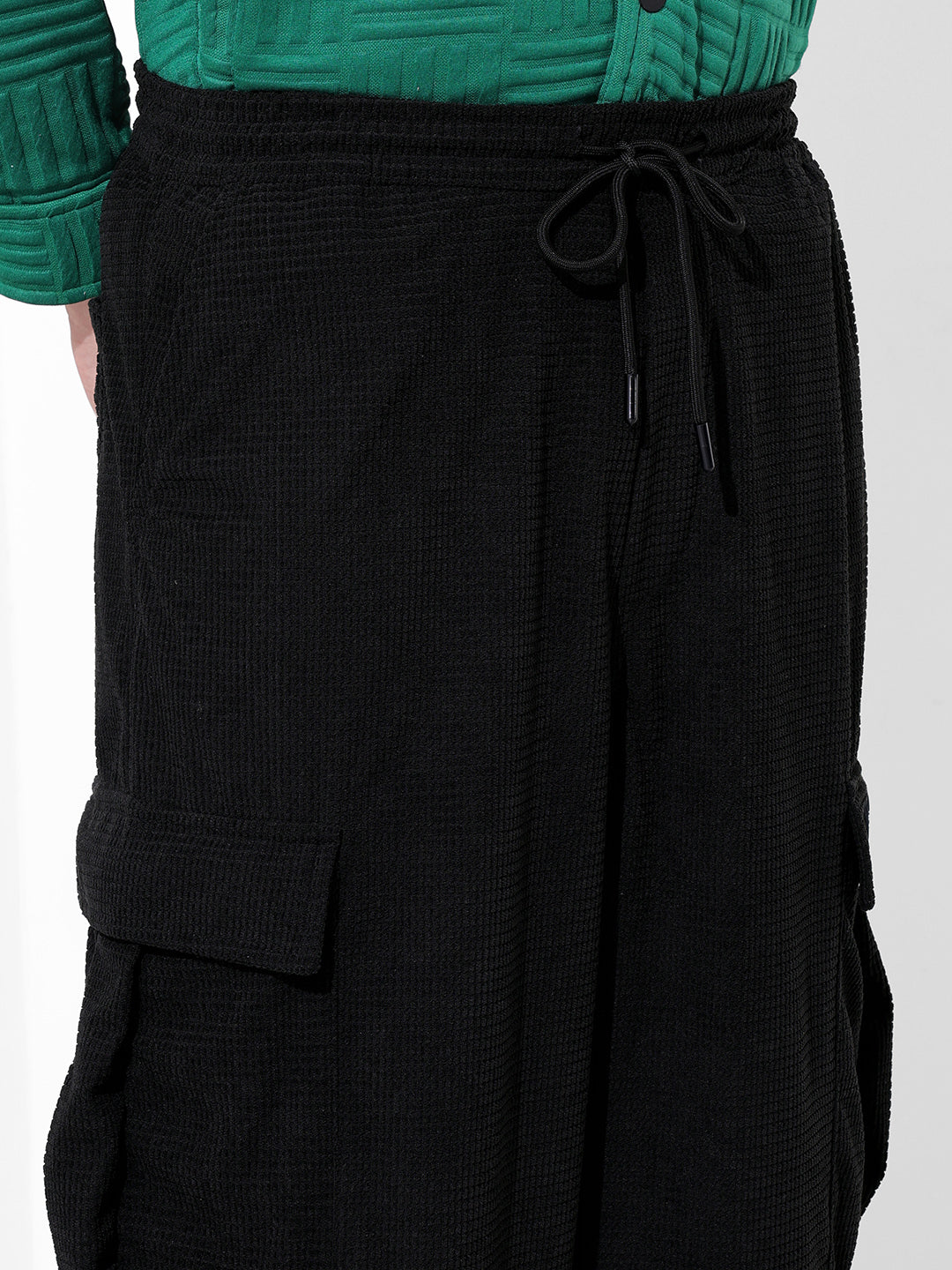 Men Wide Leg Fit Black Cargo