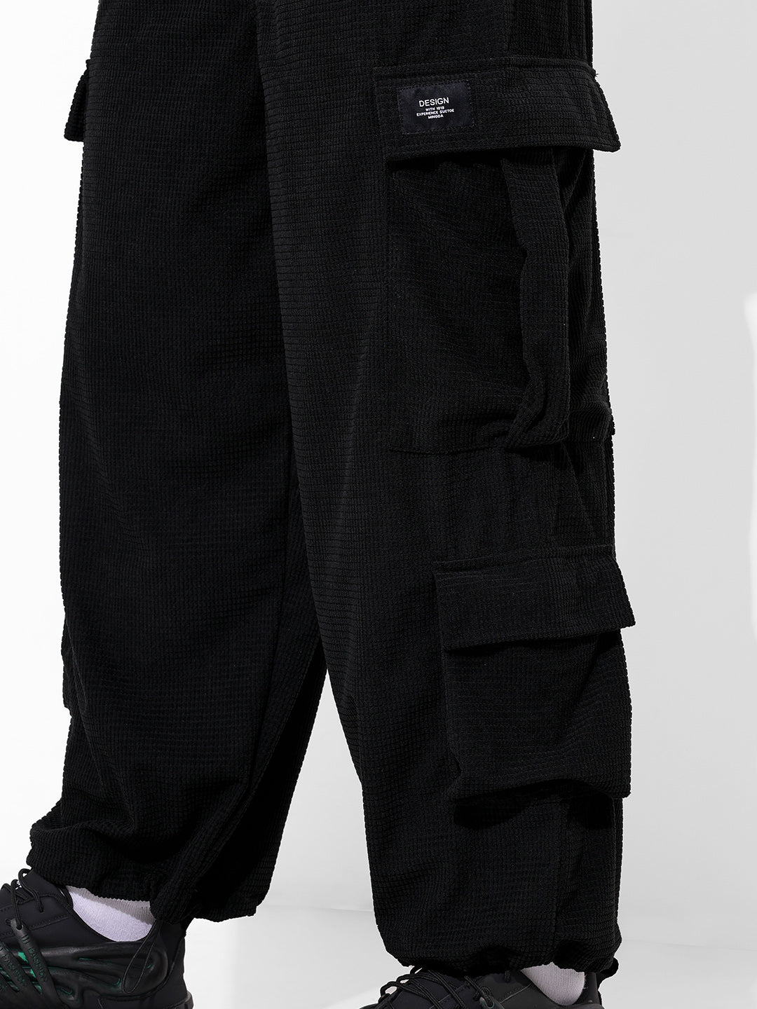 Men Wide Leg Fit Black Cargo