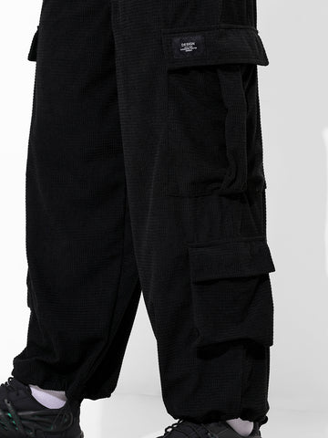 Men Wide Leg Fit Black Cargo