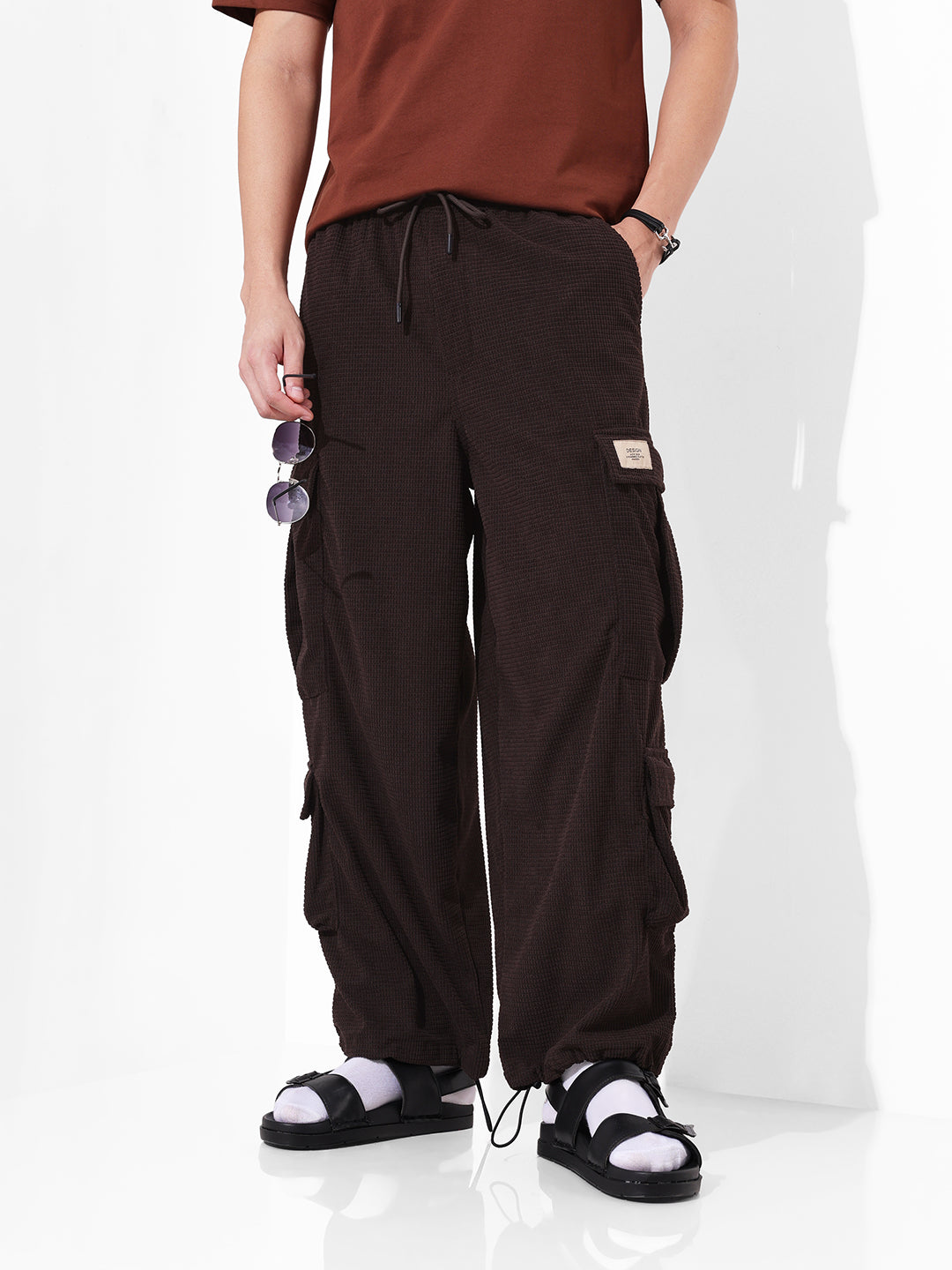 Men Wide Leg Fit Brown Cargo