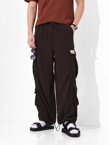 Men Wide Leg Fit Brown Cargo