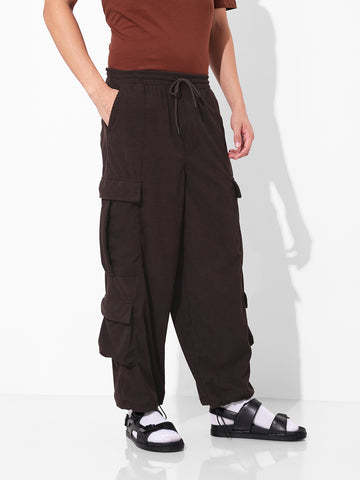 Men Wide Leg Fit Brown Cargo