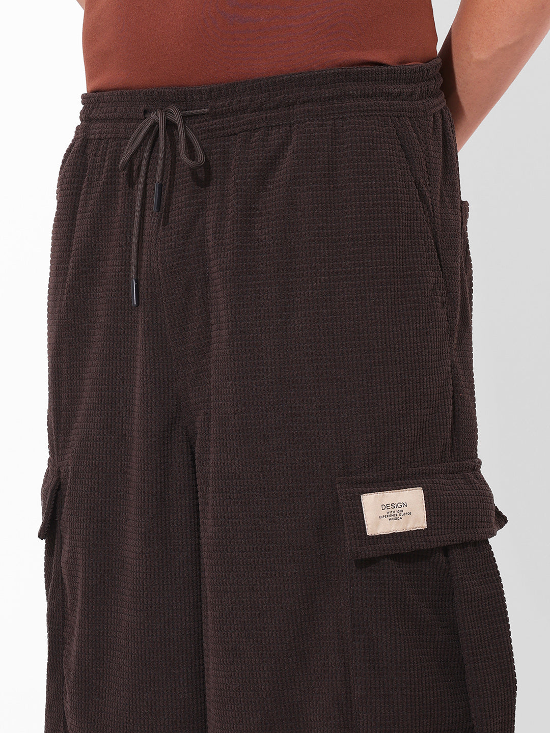 Men Wide Leg Fit Brown Cargo