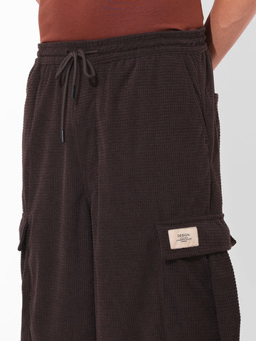 Men Wide Leg Fit Brown Cargo