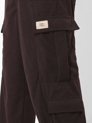 Men Wide Leg Fit Brown Cargo