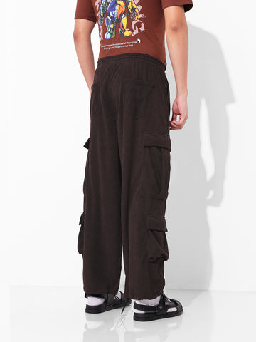 Men Wide Leg Fit Brown Cargo