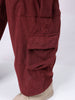 Men's Burgundy Loose Wide Leg Textured Mid-Rise Elasticated Cargo Joggers