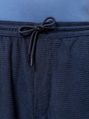 Men's Blue Loose Wide Leg Textured Mid-Rise Elasticated Cargo Joggers