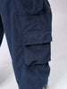 Men's Blue Loose Wide Leg Textured Mid-Rise Elasticated Cargo Joggers