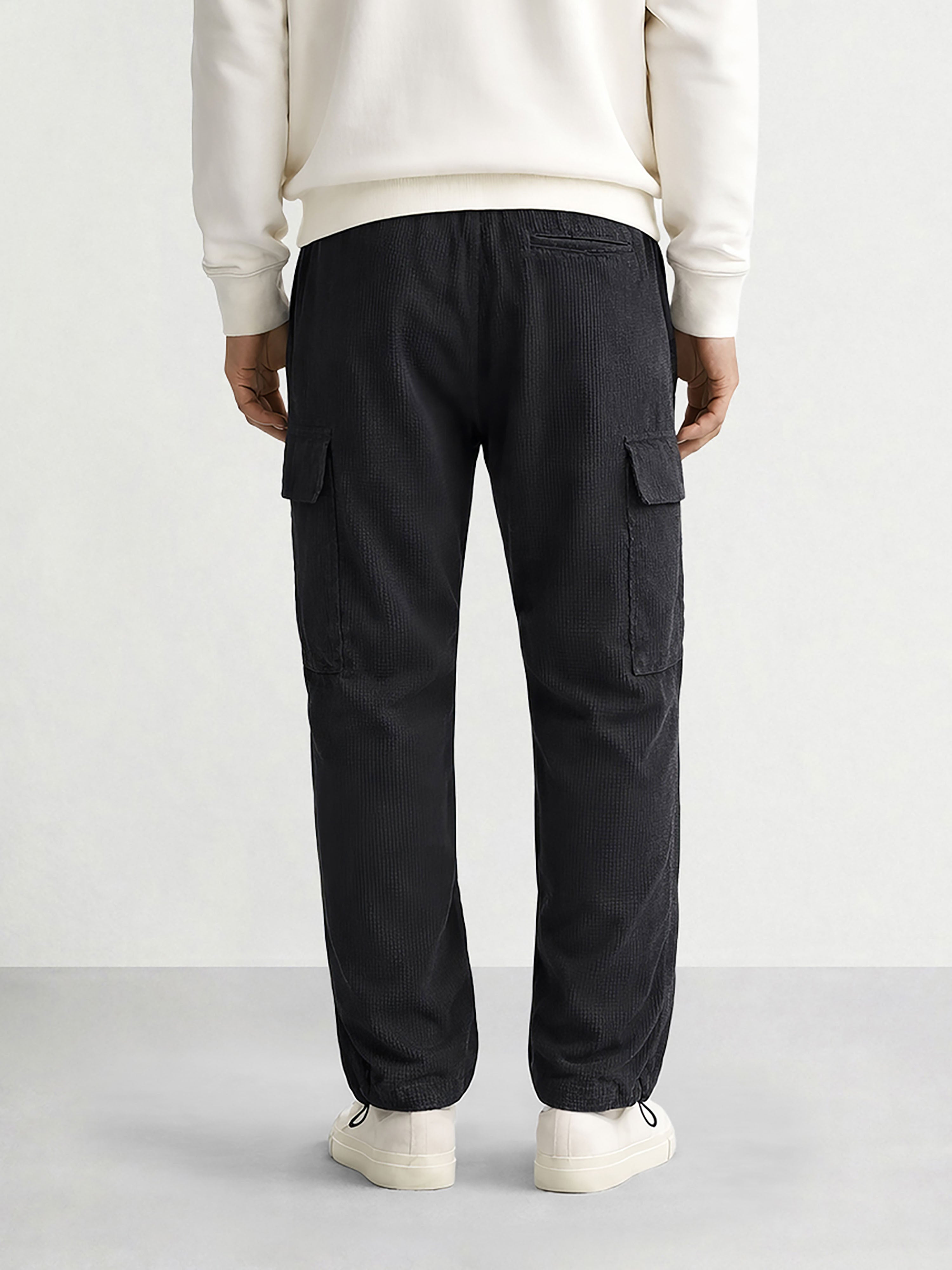 Men's Black Baggy Fit Textured Utility Cargo