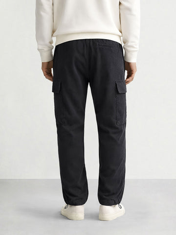 Men's Black Baggy Fit Textured Utility Cargo