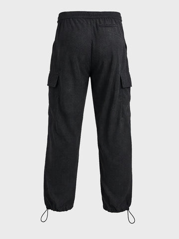 Men's Black Baggy Fit Textured Utility Cargo