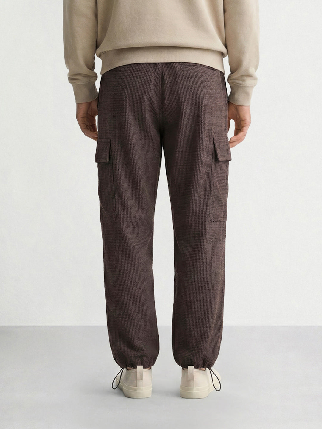 Men's Brown Baggy Fit Textured Utility Cargo