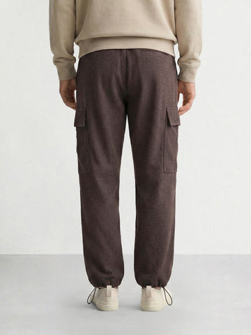 Men's Brown Baggy Fit Textured Utility Cargo
