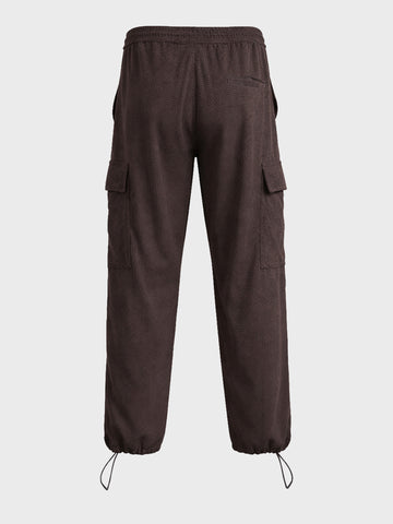 Men's Brown Baggy Fit Textured Utility Cargo