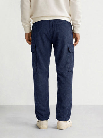 Men's Blue Baggy Fit Textured Utility Cargo