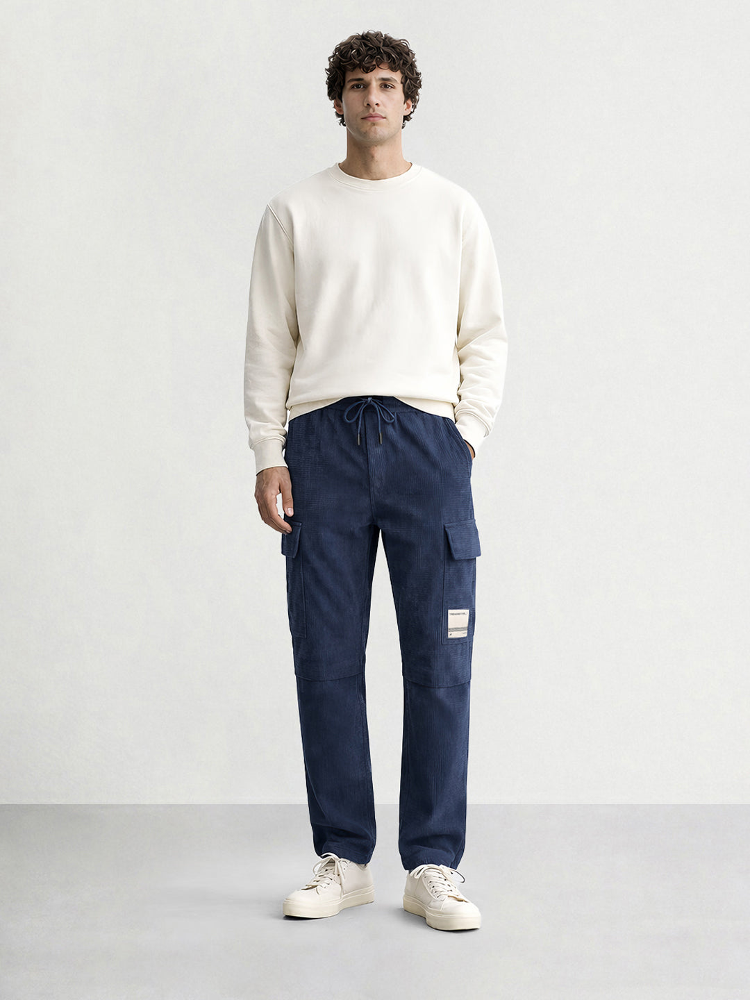 Men's Blue Baggy Fit Textured Utility Cargo