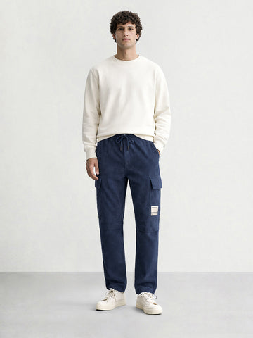 Men's Blue Baggy Fit Textured Utility Cargo