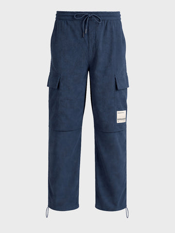 Men's Blue Baggy Fit Textured Utility Cargo