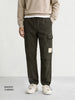 Men's Olive Baggy Fit Textured Utility Cargo