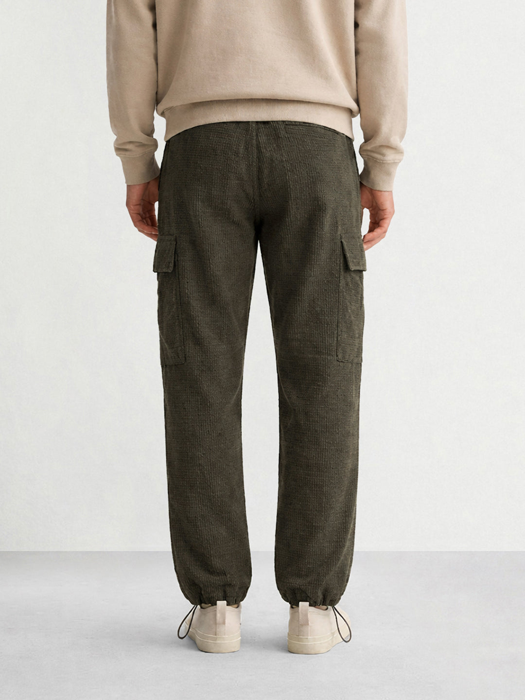 Men's Olive Baggy Fit Textured Utility Cargo