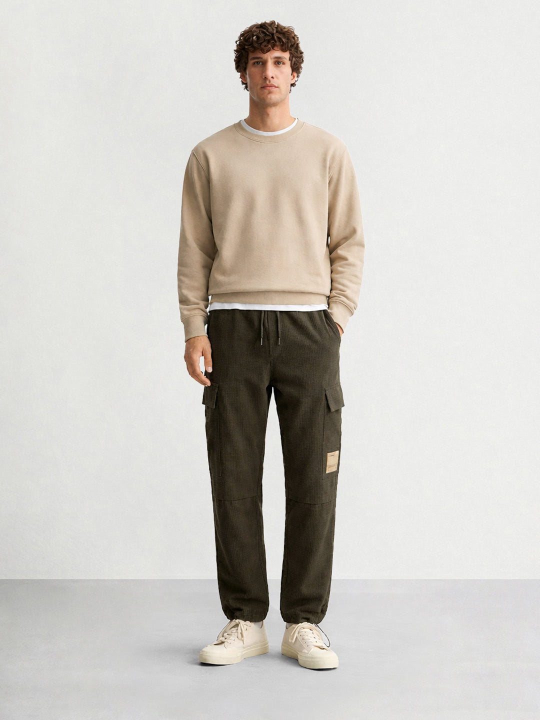 Men's Olive Baggy Fit Textured Utility Cargo