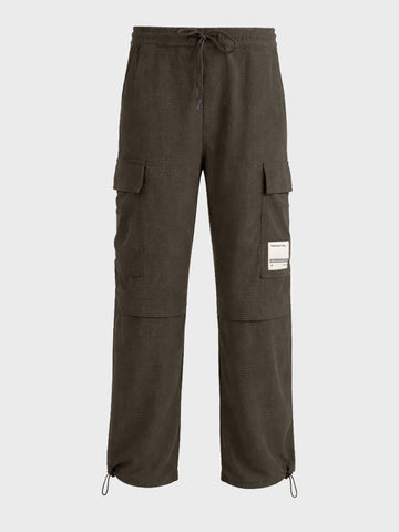 Men's Olive Baggy Fit Textured Utility Cargo