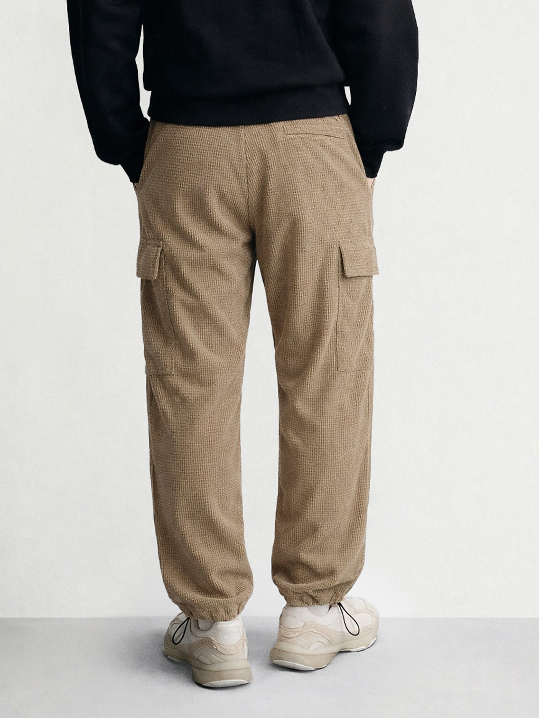 Men's Grey Baggy Fit Textured Utility Cargo