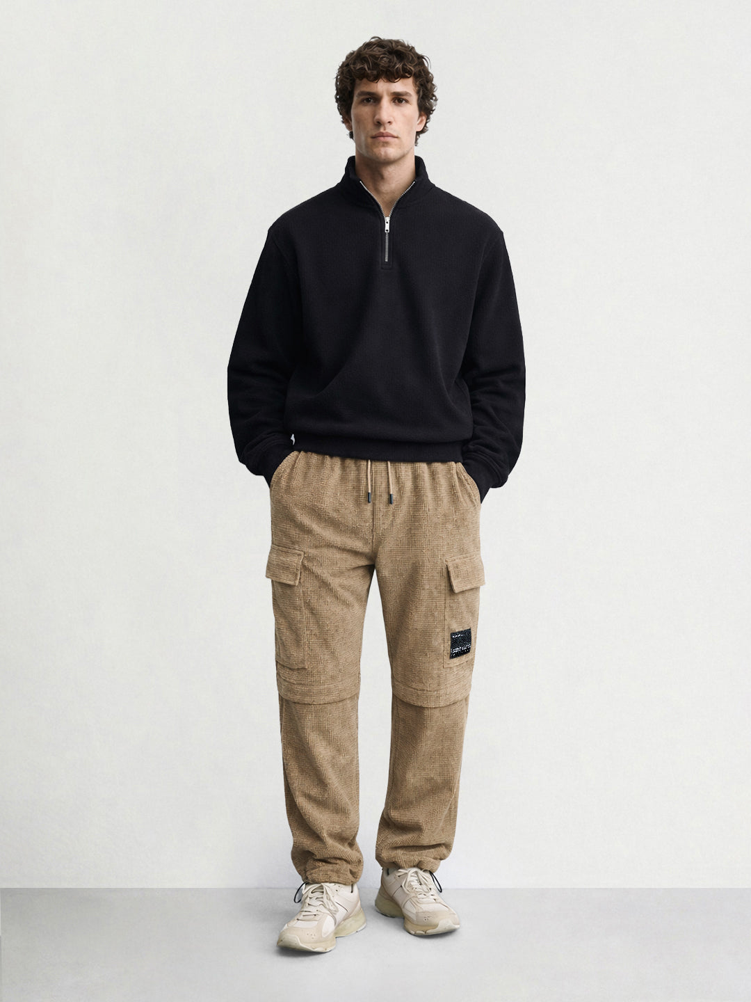 Men's Grey Baggy Fit Textured Utility Cargo