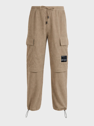 Men's Grey Baggy Fit Textured Utility Cargo