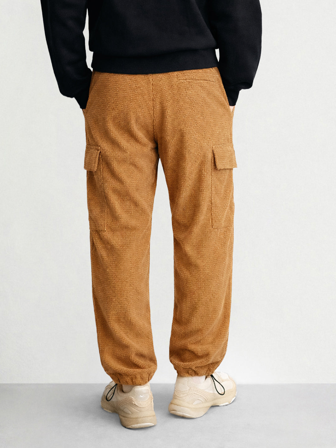 Men's Khaki Baggy Fit Textured Utility Cargo